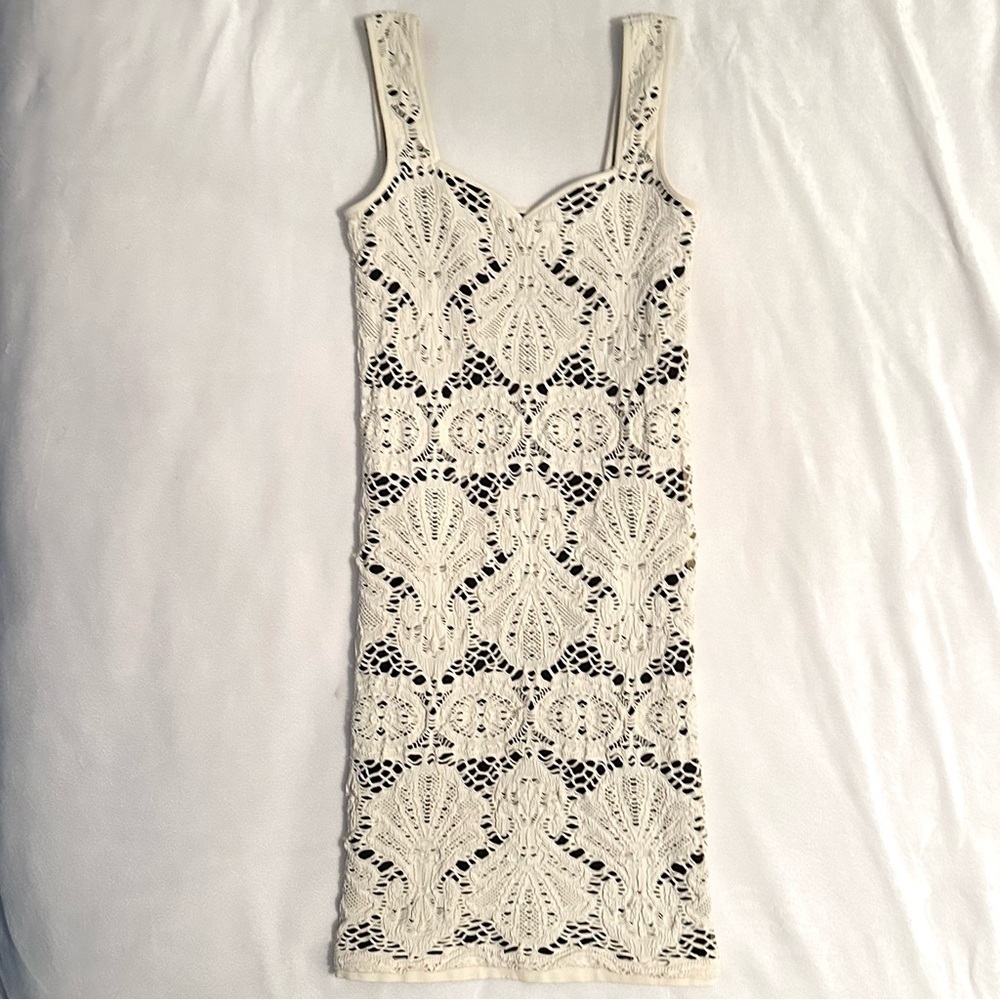 Free People Intimately Medallion Crochet Sleeveless Tank Bodycon Dress M/L Ivory